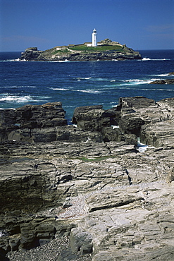 Godrevy Island lighthouse, near St. Ives, north coast, Cornwall, England, United Kingdom, Europe