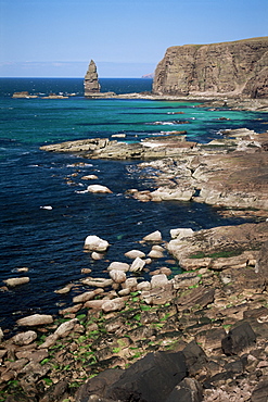 Coastal sea cliffs and stacks, near Cape Wrath and Sandwood Bay, Highland region, Scotland, United Kingdom, Europe