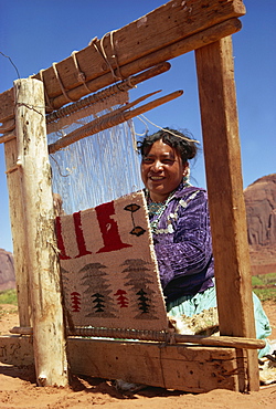 Navajo woman weaving carpet, Monument Valley, Arizona, United States of America, North America