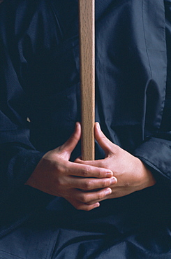 Hands of monk in the posture kyoskku (awakening spirit), Za-Zen meditation, Elheiji (Eiheiji) monastery, Japan, Asia