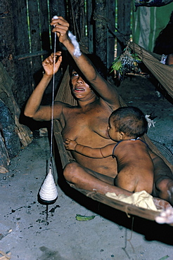 Amazonian Indian woman spinning, Brazil, South America