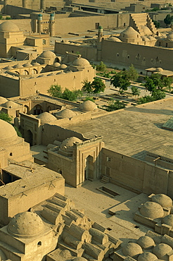 View of old city from Islam Khodja minaret, Khiva, Uzbekistan, Central Asia, Asia