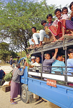 Men on bus, Mandalay, Myanmar, Asia