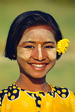 Girl in thanaka make-up, Mingun, Myanmar, Asia