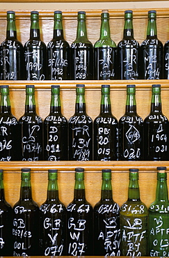 Bottles for tasting, Symington's port lodge, Oporto (Porto), Portugal, Europe