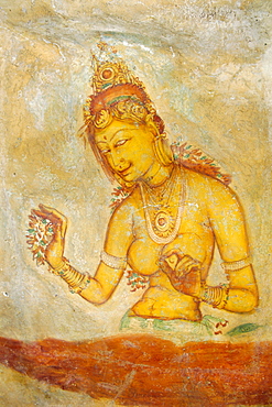 Temple mural of maiden, Citadel of Sigiriya, Sri Lanka, Asia