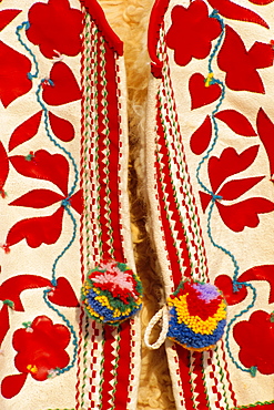 Detail of traditional Slovak folk embroidered waistcoat, Slovakia, Europe