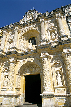 Facade of church of La Merced, Antigua, UNESCO World Heritage Site, Guatemala, Central America