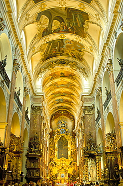 Nave of the baroque church of St. James, Prague, Czech Republic, Europe