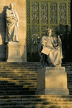 Statues, National Library, Madrid, Spain, Europe