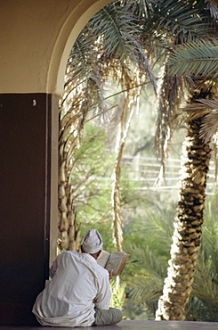 Man reading Koran in mosque, Malindi, Kenya, East Africa, Africa