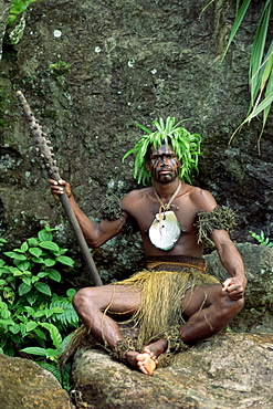 Pacific Harbour warrior on guard, Viti Levu, Fiji, Pacific Islands, Pacific