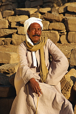 Portrait of a man with a moustache looking like Dali's Egyptian cousin, Luxor, Egypt, North Africa, Africa