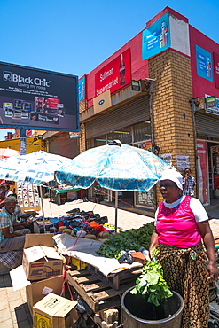 Street scene with vegetable seller in the heart of Soweto (South Western Township), Johannesburg, South Africa, Africa