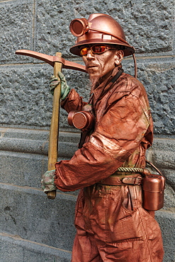 Street performer called Mr Copper, Plaza des Armas, Santiago, Chile, South America