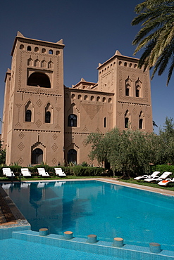 Swimming pool at Ksar El Kabbaba, former kasbah (grand fortified house), now a hotel, Skoura, Morocco, North Africa, Africa