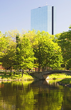 The Esplanade by the Charles River, John Hancock Tower behind, Boston, Massachusetts, USA