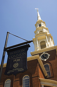 Park Street Church and Boston Common sign, Boston, Massachusetts, USA