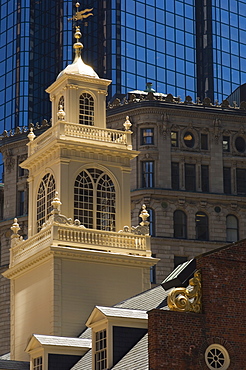 The Old State House, 1713, now surrounded by modern towers in the Financial District, Boston, Massachusetts, USA