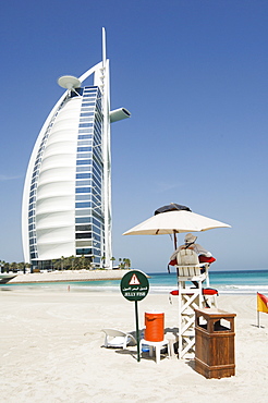 Lifeguard on the beach, Burj Al Arab Hotel, Dubai, United Arab Emirates, Middle East