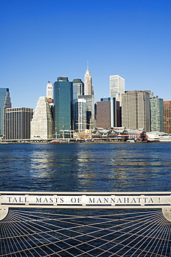 Manhattan skyline and the East River from the Fulton Ferry Landing, Brooklyn, New York City, New York, United States of America, North America