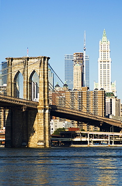 Brooklyn Bridge and Manhattan skyline, New York City, New York, United States of America, North America