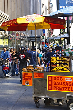 Hot dog and pretzel stand, Manhattan, New York City, New York, United States of America, North America