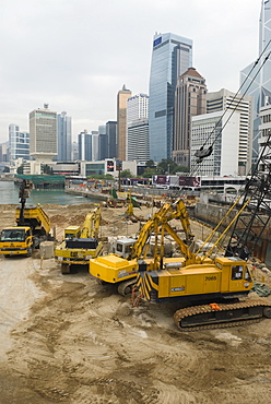 Land reclamation project under way in Central, Hong Kong Island, Hong Kong, China, Asia