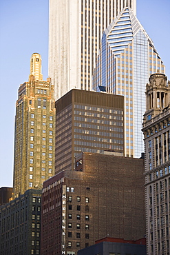 Old and modern skyscrapers, on the left is the Carbon and Carbide Building, Chicago, Illinois, United States of America, North America