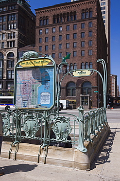 Metra rail system, station sign in the style of the Paris Metro, Chicago, Illinois, United States of America, North America