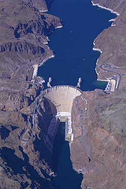 Aerial view of the Hoover Dam and Lake Mead, Nevada, USA, North America