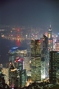 Central skyline and Victoria Harbour at night, Hong Ko Island, Hong Kong, China, Asia