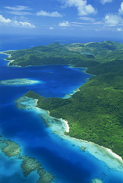 Aerial view over an island belonging to the Northern Lau group, Fiji, Pacific Islands, Pacific