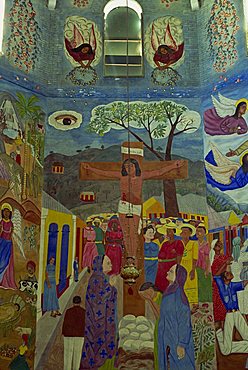 Crucifixon mural, painted by Castrat e Basil in 1950, Episcopal Cathedral, Port au Prince, Haiti, West Indies, Caribbean, Central America