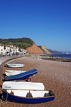 Boats on Sidmouth Beach, Devon, England, United Kingdom, Europe