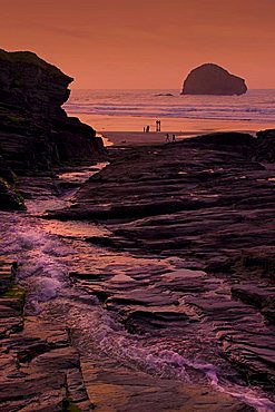 Sunset, Trebarwith Strand, Cornwall, England, United Kingdom, Europe