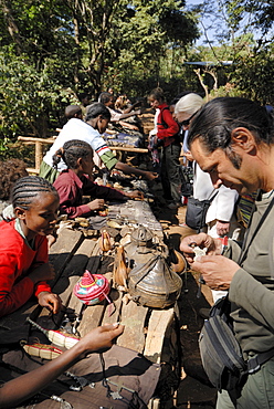 Tourists shopping, Lake Tana, Ethiopia, Africa