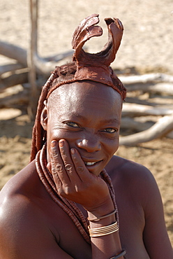 Himba woman with elaborate hairstyle, Kaokoland, Namibia, Africa