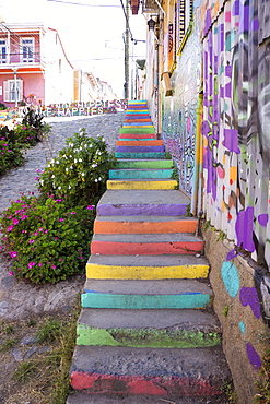 Colourful street, Valparaiso, UNESCO World Heritage Site, Chile, South America