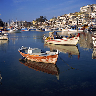 Boats in the yacht harbour and the town of Piraeus in the background, near Athens, Greece, Europe