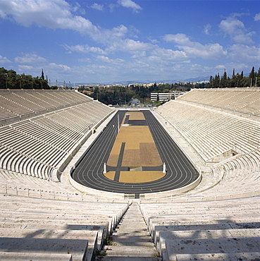 The Stadium dating from about 330 BC, restored for the first modern Olympiad in 1896, in Athens, Greece, Europe