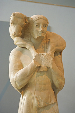 Statue of boy with goat in the Acropolis Museum, in Athens, Greece, Europe