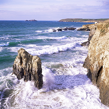 Rocks and sea, Gwithian, Cornwall, England, United Kingdom, Europe