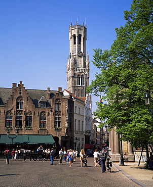 Burg Square and Belfry Tower, Bruges, Belgium, Europe