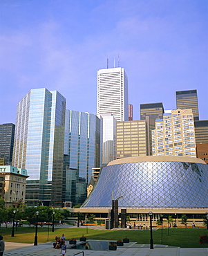 Roy Thompson Hall (Theatre) in the foreground, in the business centre of Toronto, Ontario, Canada