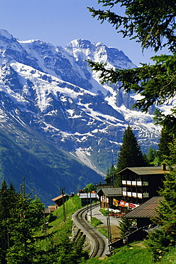 Alpine railway, Murren, Jungfrau region, Bernese Oberland, Swiss Alps, Switzerland, Europe