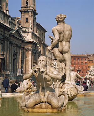 The fountain in the Piazza Navona in Rome, Lazio, Italy, Europe