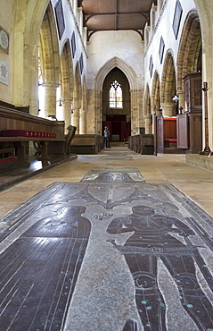 Interior with brasses, St Michaels Church, Great Tew, Oxfordshire, England, United Kingdom, Europe