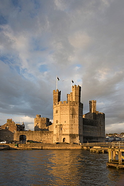 Caernarfon Castle from the south, UNESCO World Heritage Site, Wales, United Kingdom, Europe