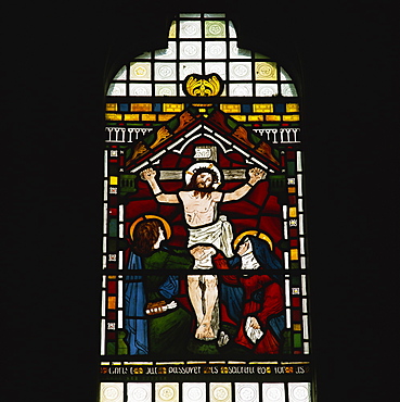 Crucifixion by Maddox Brown, stained glass by William Morris Company, Selsley church, Gloucestershire, England, United Kingdom, Europe